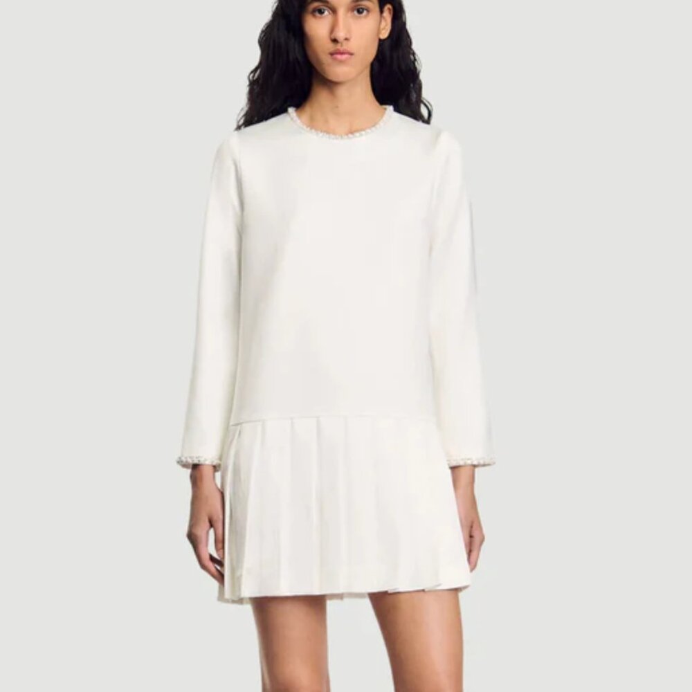 SANDRO SHORT SATIN-EFFECT BEADED DRESS (NWT)